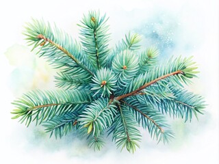 Obraz premium Watercolor Spruce Branches Isolated on White Background - Nature Art, Botanical Illustration, Spruce Trees, Greenery Decor, Floral Design, 