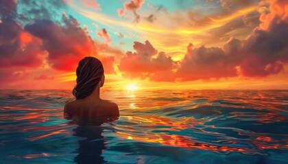 Woman in Water Sunset Reflection