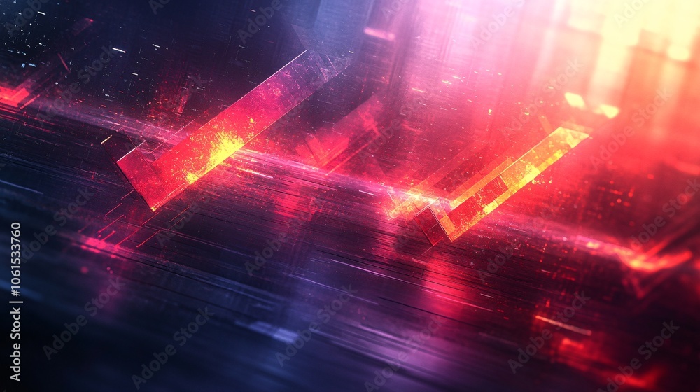 Aufkleber Abstract 3D render of stock market arrows pointing up and down, symbolizing market volatility with a futuristic background with empty space for text