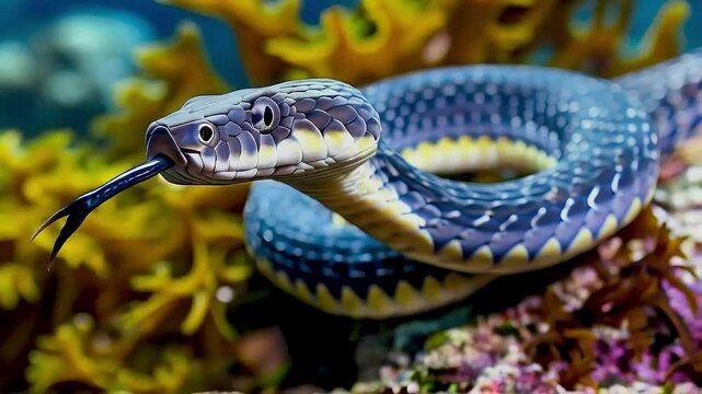 a blue and yellow snake