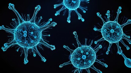 Fototapeta premium Microscopic View of Virus Cells in Dark Background