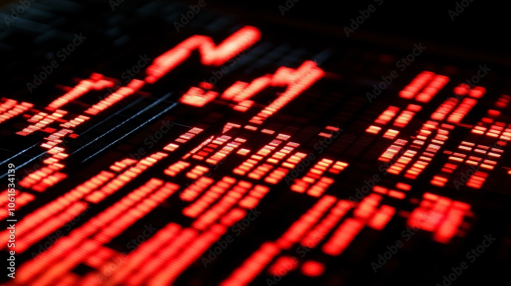 Poster abstract representation of stock price increase and decrease arrows in a digital financial landscape