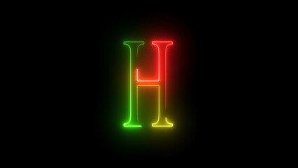 Animated neon letter ''H''. Three-color looping trendy glowing neon alphabet letter ''H''. Educational concept with neon letter.