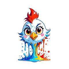 Naklejka premium illustration of chicken animal mascot head logo and colorful liquid splashing on white background.