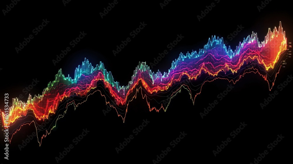 Aufkleber Abstract stock market graph with vibrant red and green lines showing volatility in financial markets with futuristic data visualization with empty space for text