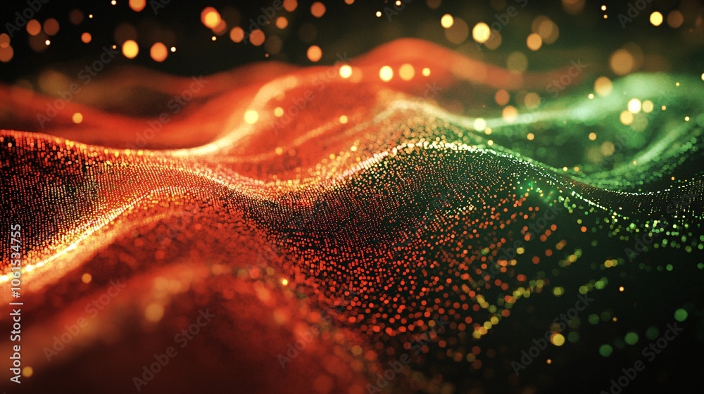 Poster Abstract stock market graph with vibrant red and green lines showing volatility in financial markets with futuristic data visualization with empty space for text
