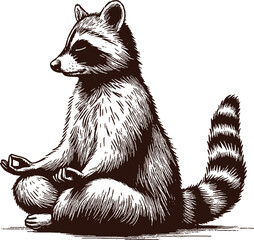 raccoon sitting in lotus position doing yoga hand drawing ink vector © Dmytro