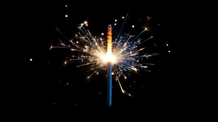 Fototapeta premium Sparklers Burning Bright Against Black Background Celebration Festive Sparkler Firewo