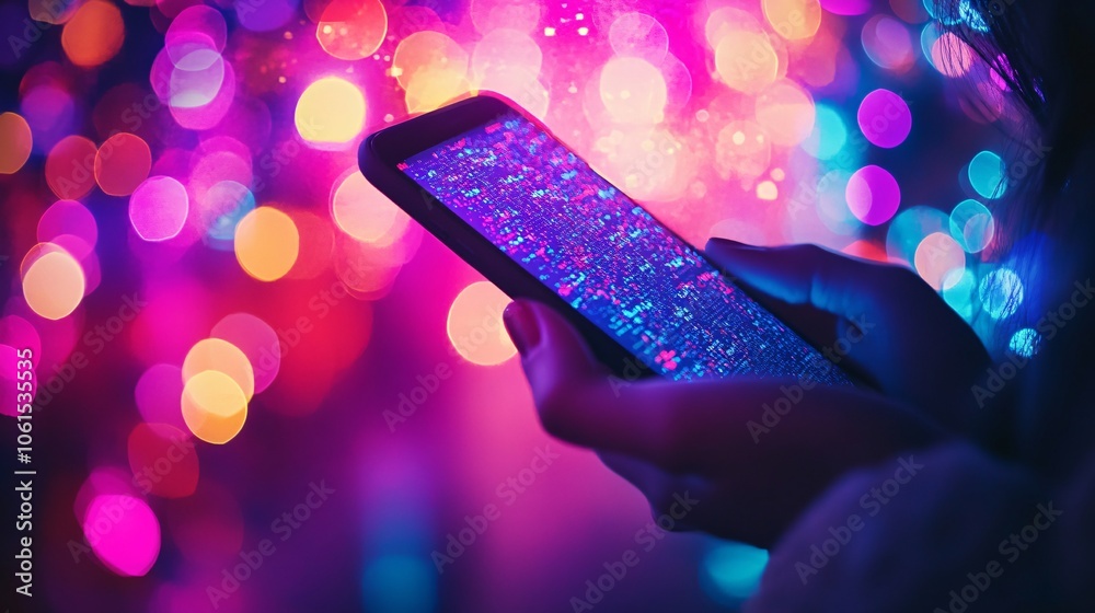 Aufkleber Digital stock trading app on a smartphone with live stock performance, symbolizing the accessibility of modern trading with empty space for text