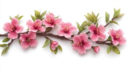 Naklejka premium Pink Flowers Branch Isolated White Background Spring Blossom Floral Decoration