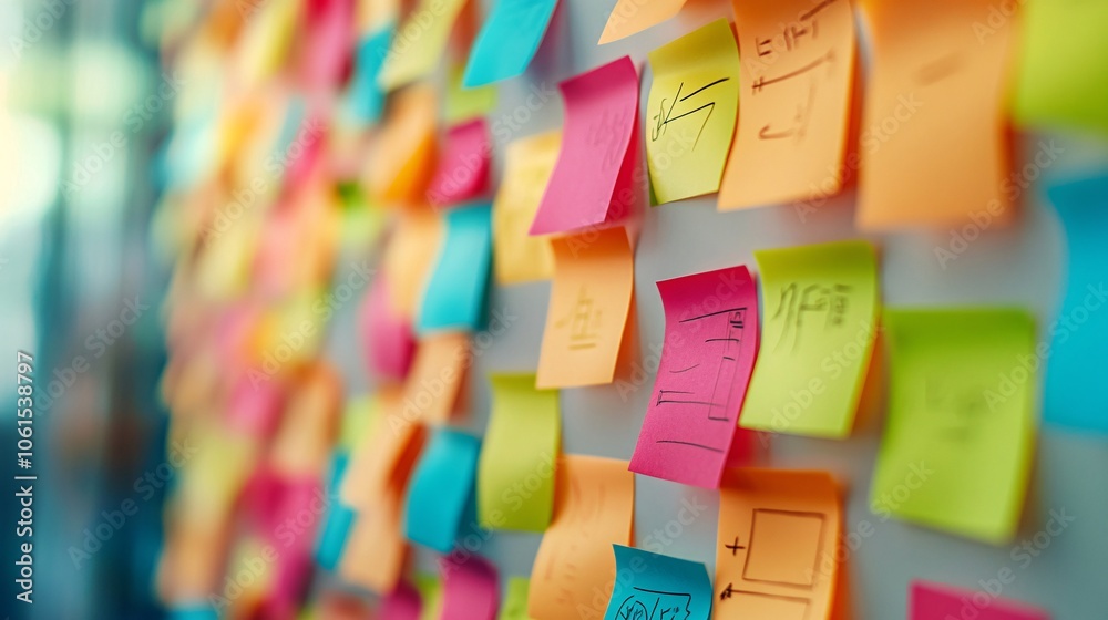 Leinwandbilder creative team brainstorming in a modern office space, with post-it notes and strategy outlines on a 