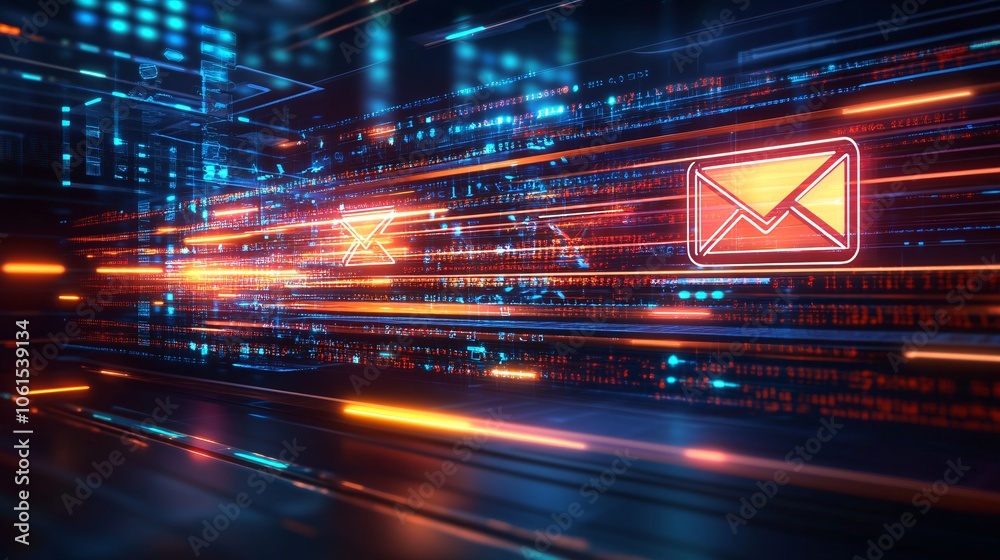 Aufkleber Digital illustration of email marketing workflow with funnel visuals, segmentation, and performance tracking, representing the power of targeted campaigns with empty space for text