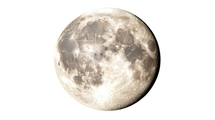 Obraz premium a realistic full moon close-up, detailed craters, soft light, photorealistic, isolated on white background