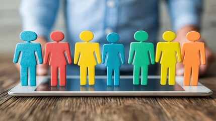 Tablet displaying customer segmentation data with demographic, psychographic, and geographic variables for personalized marketing efforts with empty space for text