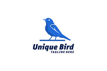 Awesome Blue Bird Animal Outline Logo Design Vector Silhoutte