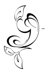 decorative element with leaves and abstract ornament; graphic design