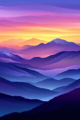 Fototapeta premium Vibrant sunset over rolling mountains with purple and orange hues