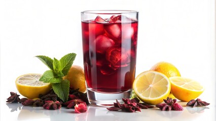 Refreshing Hibiscus Lemonade in a vibrant summer mood against a white isolated background.