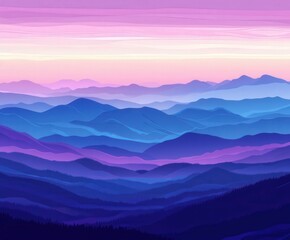 Fototapeta premium Vibrant sunrise over layered mountain ranges with a purple hue