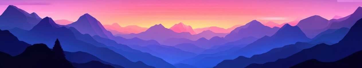Mountain landscape at sunset with colorful sky and dark silhouettes