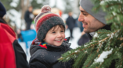 Obraz premium A community Christmas event at a local park, featuring blended families and friends participating in games and activities