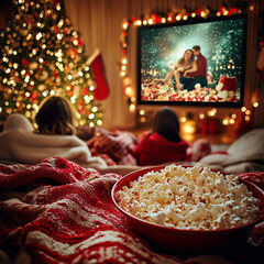 A group of friends enjoying a casual Christmas movie nigh