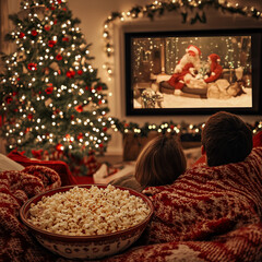 A group of friends enjoying a casual Christmas movie nigh