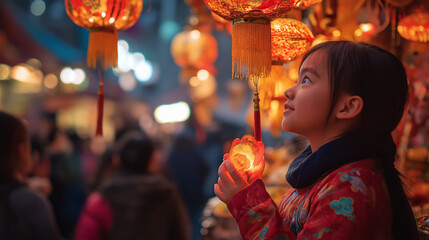 Fototapeta premium Highlight a lively flower market bustling with activity during Lunar New Year