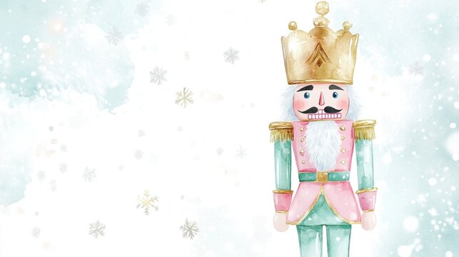 Whimsical Watercolor Nutcracker in a Snowy Wonderland