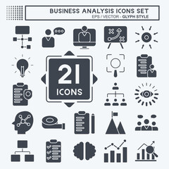 Icon Set Business Analysis. related to Business symbol. glyph style. simple design