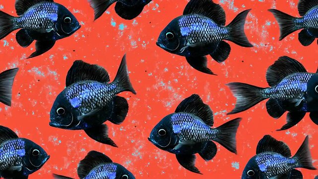 Tropical fish pattern on vibrant coral background