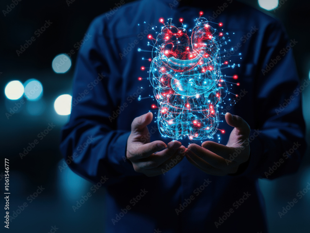 Poster a person holds a glowing, digital representation of a lock, symbolizing security and technology in a