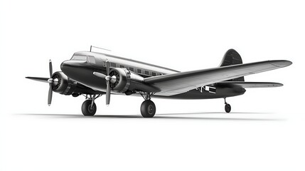 Vintage Black Airplane Side View on White Background