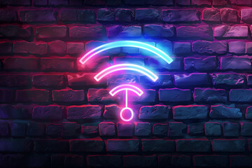 Glowing neon VPN Network connection icon isolated on brick wall background. Social technology. Vector Illustration.


