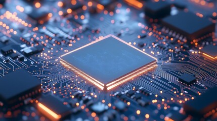 Close Up of a Computer Chip on a Circuit Board Highlighting Modern Technology and Innovation