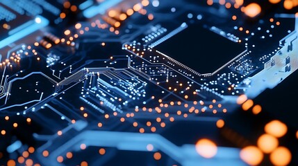 Close Up of a Computer Chip on a Circuit Board Highlighting Modern Technology and Innovation