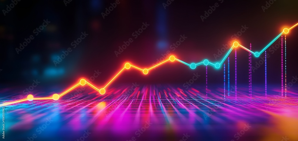 Poster a vibrant and dynamic line graph representing financial growth, showcasing colorful data points and 