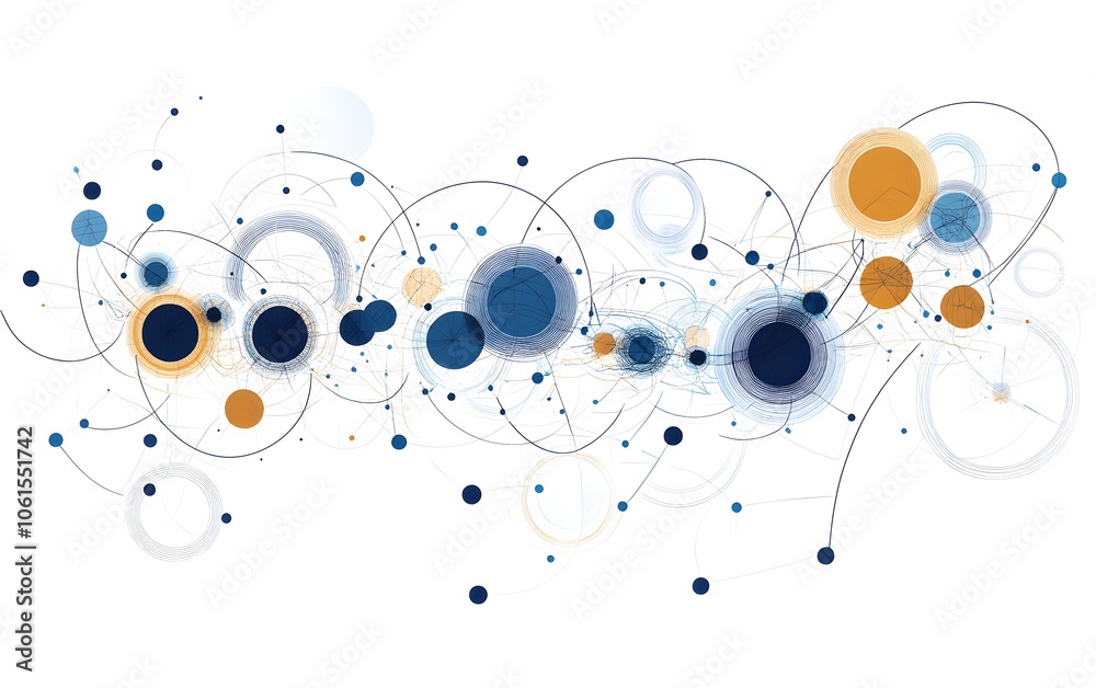 Poster abstract design featuring dynamic patterns of circles in various sizes and colors, creating a modern