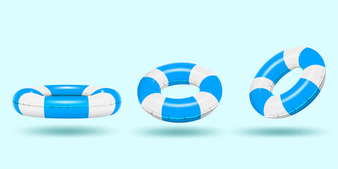 3D realistic swim rings isolated on the light blue background.summer swimming rings realistic vector illustration.
