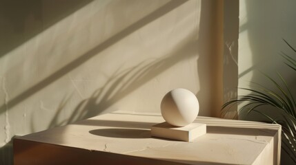 Minimalistic sphere art piece on sunlit surface, casting artistic shadows in an elegant, peaceful setting.