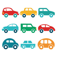 set of cars, set of car icons, set of funny cartoon cars 