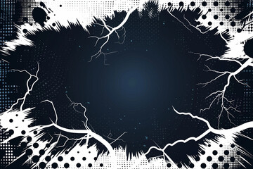 Superhero comic book frame background, center opening with halftone print texture transparent smooth blend effect, lightning struck, separate layers vector


