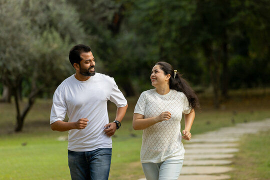 Indian couple running together in morning fitness routine