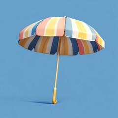 Colorful Striped Beach Umbrella Against Clear Blue Sky