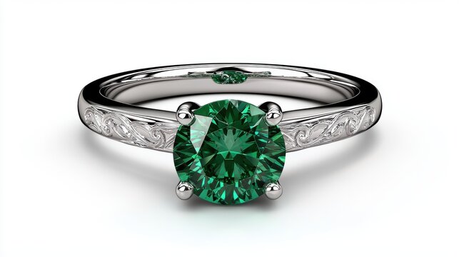 Elegant Emerald Ring in Platinum with Vintage Design