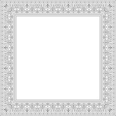 Vector square black contour border, frame, Pompeii. Rectangle Neopolitan ornament. Art of Ancient Rome. Template for stained glass