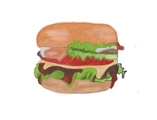 watercolor style illustrations of juicy burgers