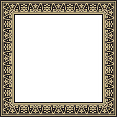 Vector square gold with black border, frame, Pompeii. Rectangle Neopolitan ornament. Art of Ancient Rome. Template for stained glass