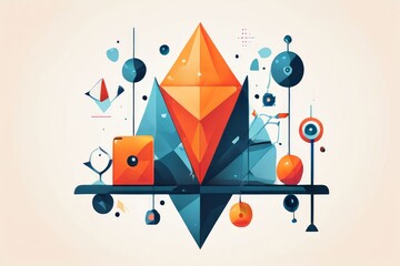 fragmented office space with geometric shapes representing devic