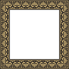 Vector gold and black square national Indian ornament. Rectangle, border, ethnic Hindu frame